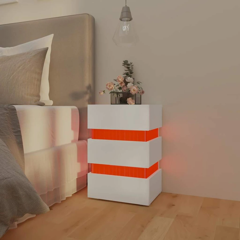 Naktinė spintelė su LED apšvietimu, balta, 45x35x67cm, mediena