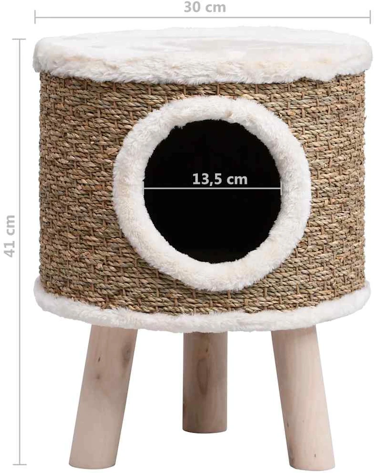 Namelis katėms su medinėmis kojomis, 41cm, jūros žolė