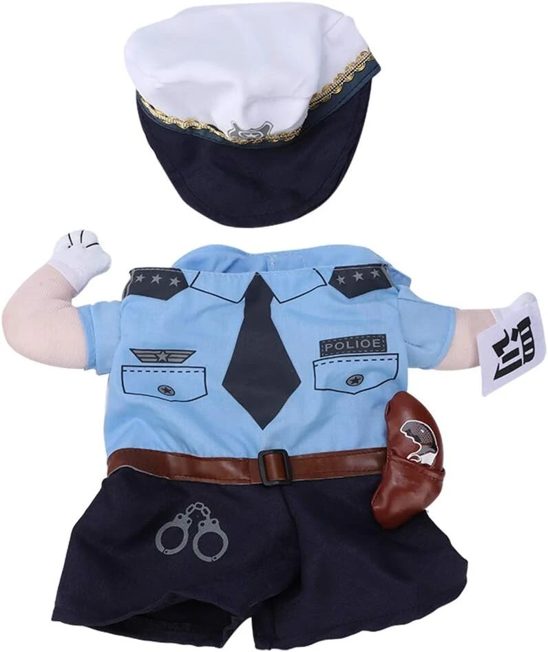 Naminių gyvūnėlių kostiumas, kostiumas katėms, šuns kostiumas, Helovino policijos kostiumai, šuns siaubingi drabužiai, katės cosplay kostiumas su kepure, politikos uniforma, juokingas apranga vakarėliui, Kalėdoms, Velykų renginiui (m)
