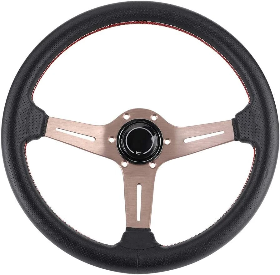 Nardi Momo vairas, Nardi vairas, vairas 250 mm, 14 colių, skirtas Nardi stiliui, 6 skylių pusiau apvalkalas, juodos perforuotos odos, sportinis vairas su modifikuotomis dalimis