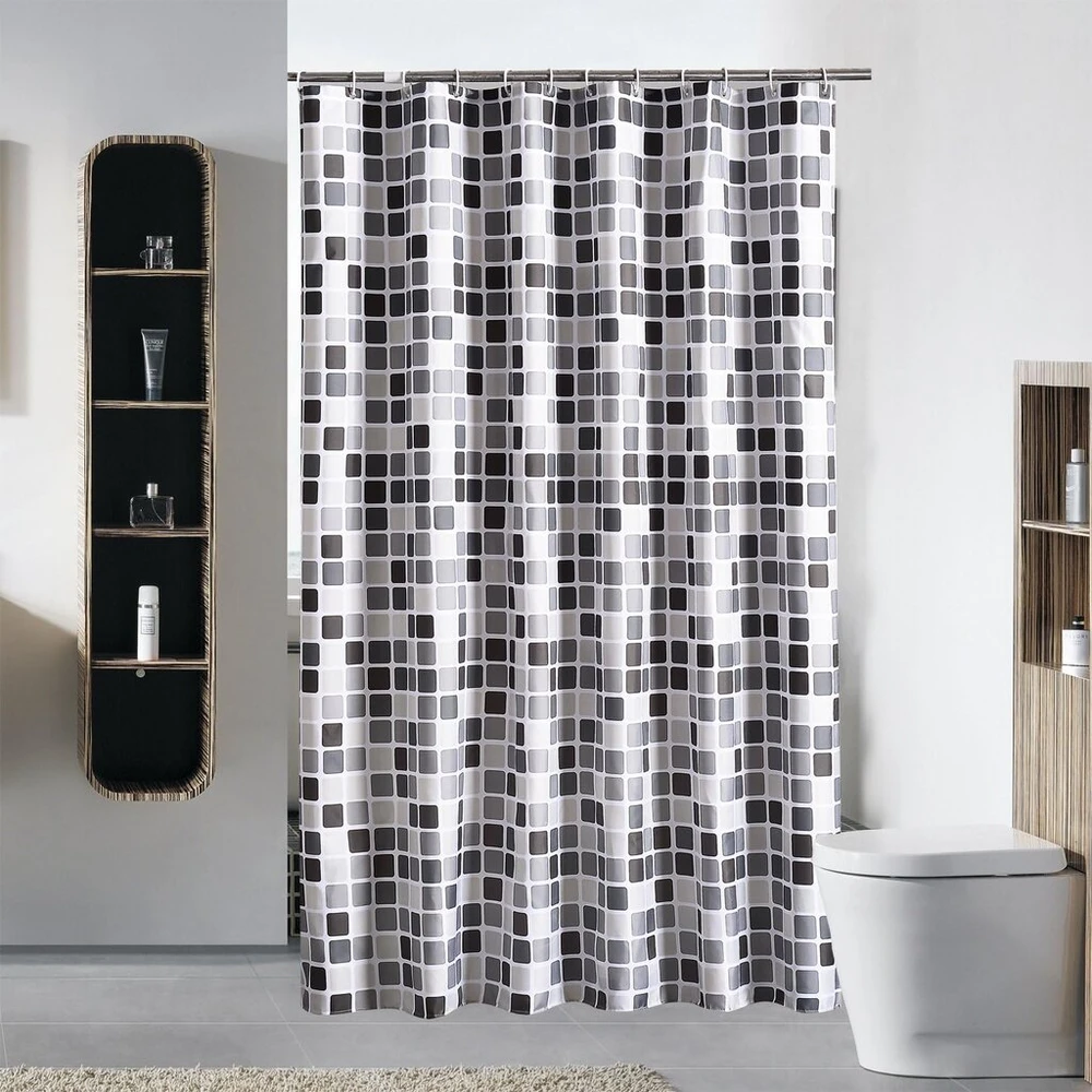 Narunii dušo užuolaida 200 x 200 cm (plotis x aukštis), atspari pelėsiui, vandeniui atspari dušo užuolaida su 12 dušo užuolaidų žiedų (mosaïque, 200 x 200 cm (plotis x aukštis))