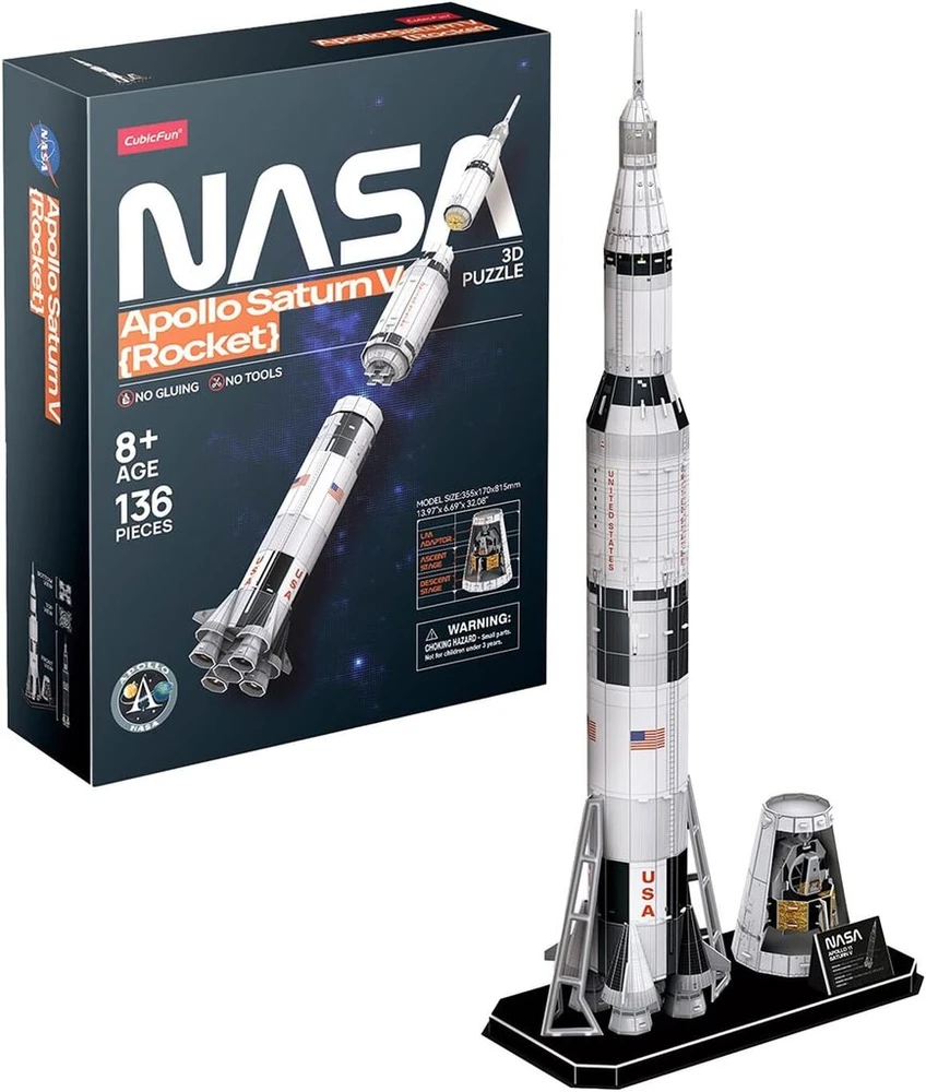 Nasa - 3d dėlionė Apollo Saturn V Rocket | 3d dėlionė vaikams | 3d dėlionė suaugusiems | modelių rinkinys suaugusiems | 3d dėlionė vaikams nuo 8 metų | 136 detalės | 3d dėlionė