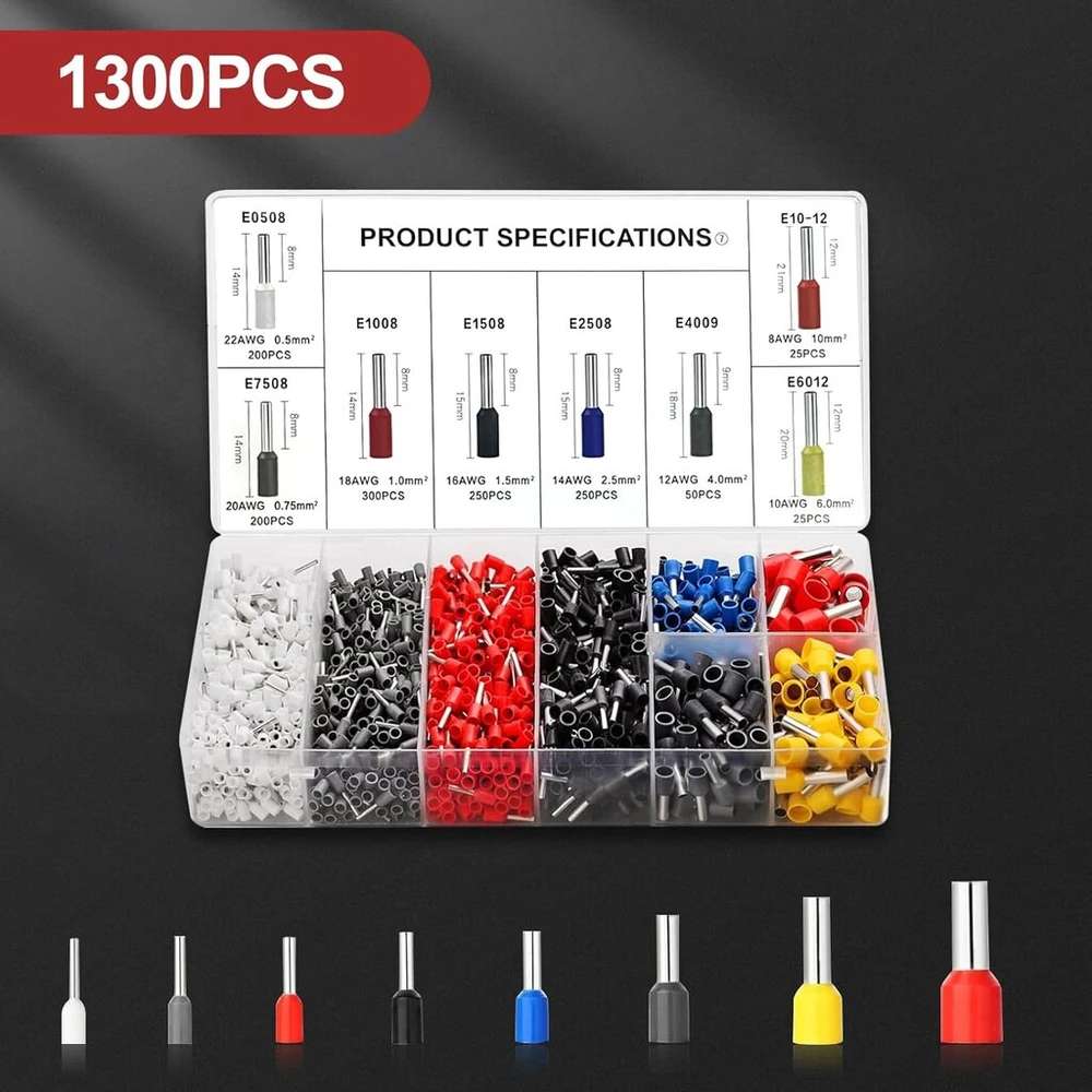 Natnav replės gnybtams užspaudimui, skirtos 0,25–10 mm² laidams, su 1300 gnybtų rinkiniu, replių gnybtams užspaudimui rinkinys, replės gnybtams užspaudimui, replių gnybtams užspaudimui rinkinys