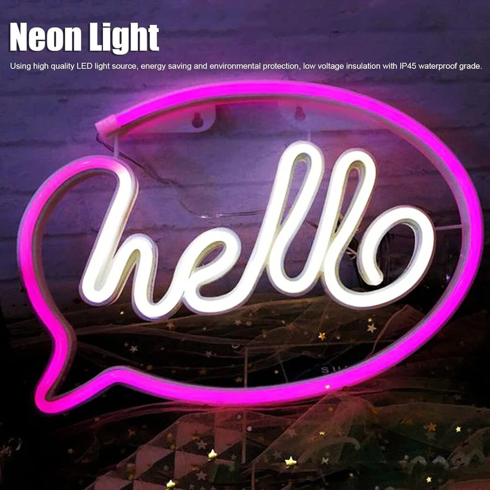 Natudeco neoninės lempos, led neoninės lempos, hello neoninės lempos, naktinės lempos kambariui, švytinčios neoninės lempos, dekoratyvinės iškabos, led lempos vakarėliui, šventinė dekoracija