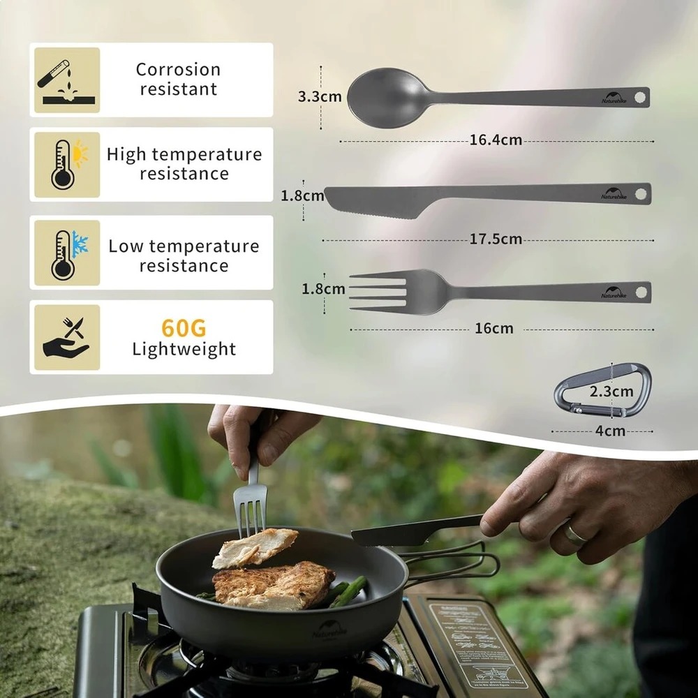 Naturehike titano stalo įrankių rinkinys stovyklavimui, kelionėms, lauko įrankiai, įskaitant peilį, šakutę, šaukštą, tik 50 g