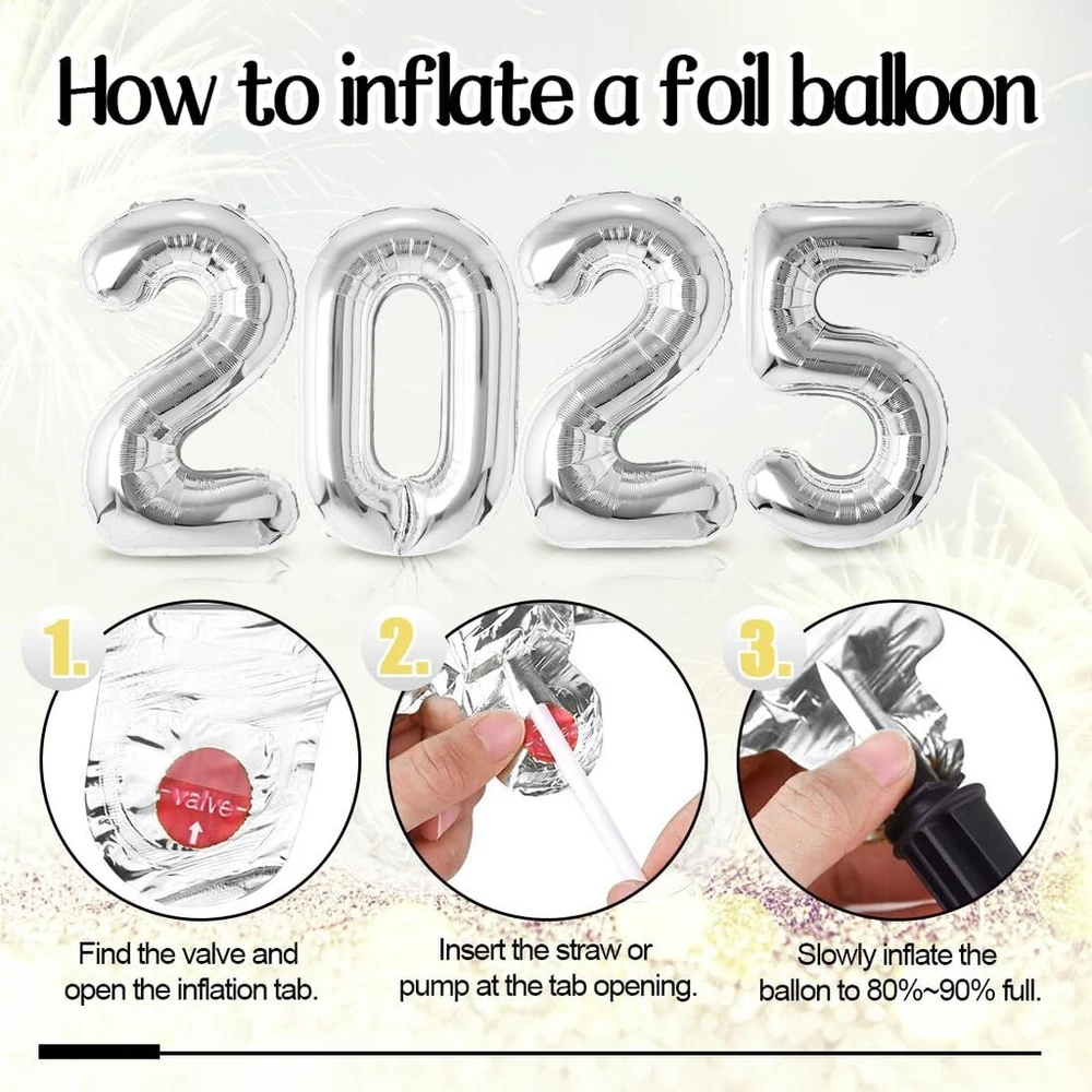 Naujųjų metų išvakarių dekoracija 2025 xxl, naujųjų metų dekoracija, "happy New Year" girlianda, 2025 folinis balionas, rekvizitai nuotraukoms, blizgučių užuolaida, auksiniai ir balti balionai naujųjų metų išvakarių 2025 vakarėlio dekoracijai sidabro spal