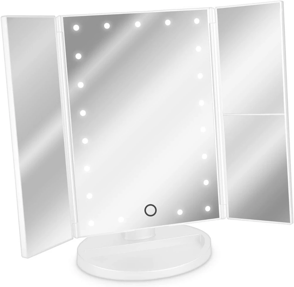 Navaris Led kosmetinis veidrodis, sulankstomas pastatomas veidrodis - apšviestas makiažo veidrodis 2x 3x didinantis veidrodis - matinė juoda
