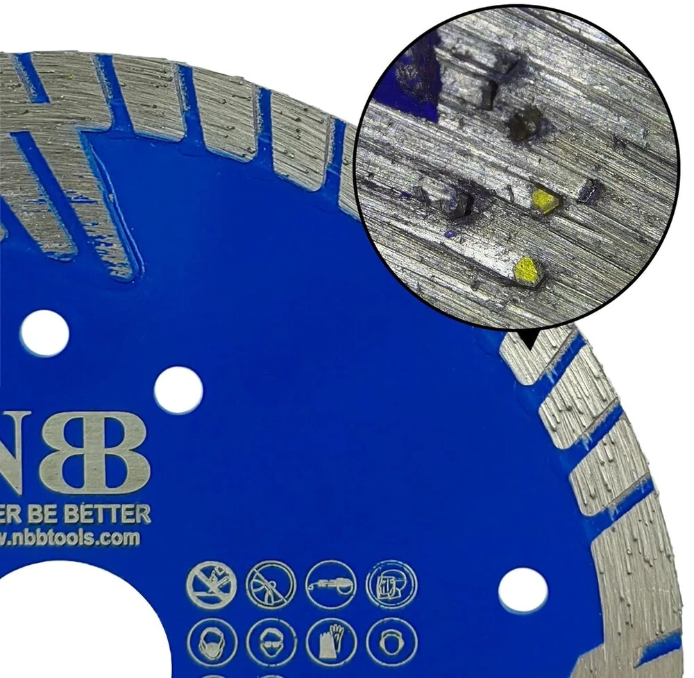 Nbb deimantinis pjovimo diskas deimantinis pjūklas su sustiprintu turbo pjovimo segmentu, 8 mm aukščio, 22,23 mm ašis, deimantinis pjovimo diskas skirtas bendram naudojimui, pjaunant granitą, keramiką, plytas, betoną (125 mm)