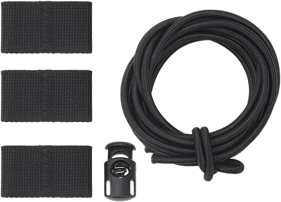 Nbeads elastinė nailoninė virvė, 2 m elastinė virvė su plastikiniais virvelių užraktais, plastikinių virvelių užraktų rinkinys stovyklavimui, žygiams, sportui, kuprinėms, juoda