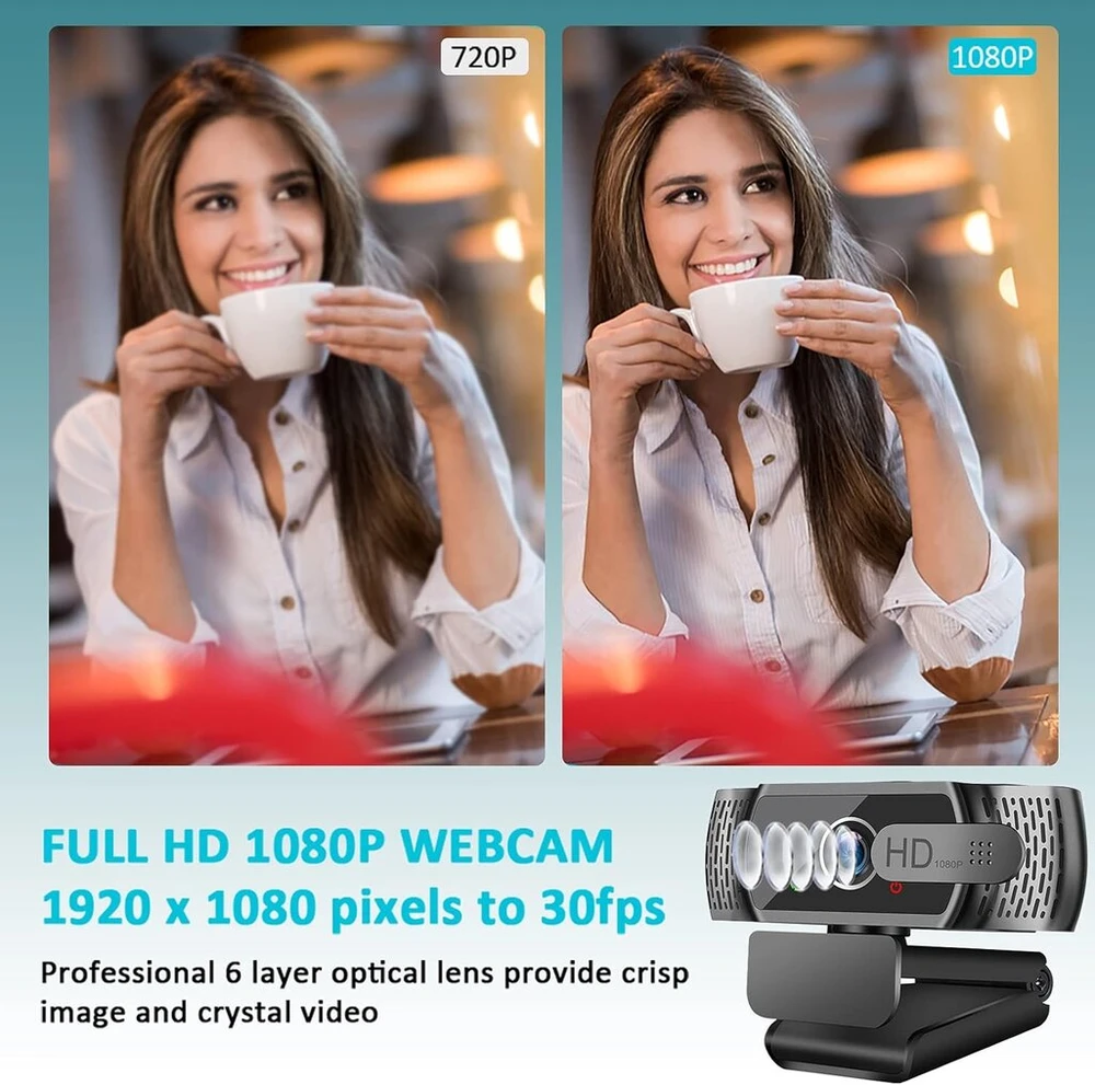 Neefeaer Full Hd 1080p internetinė kamera su mikrofonu, automatiniu šviesos koregavimu, Usb Pc internetinė kamera su dangteliu, 110° plataus kampo, Pc kamera, skirta Pc, nešiojamam kompiuteriui, kompiuteriui, Linux, Mac