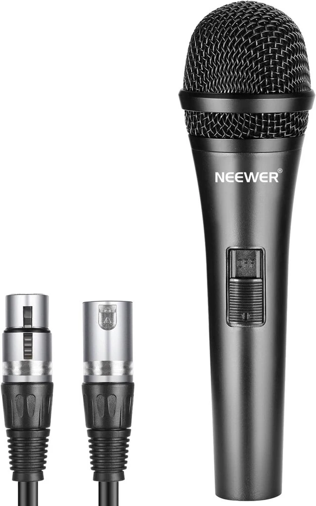 Neewer kardioidinis dinaminis mikrofonas su xlr male į xlr female kabeliu, tvirta metalinė konstrukcija profesionaliam muzikos instrumentų įrašymui, vokalams, transliacijoms, kalbai, juodas (nw-040)