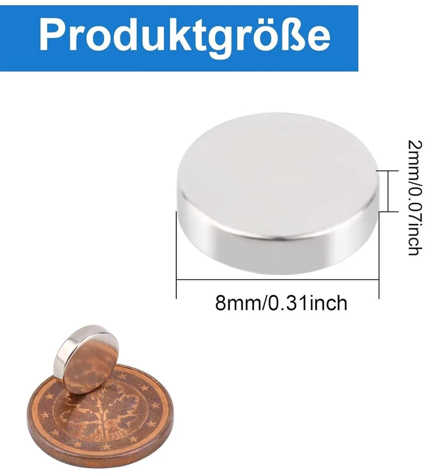 Neodimio magnetai 8x2 mm, 100 vnt. – stiprūs ir universalūs