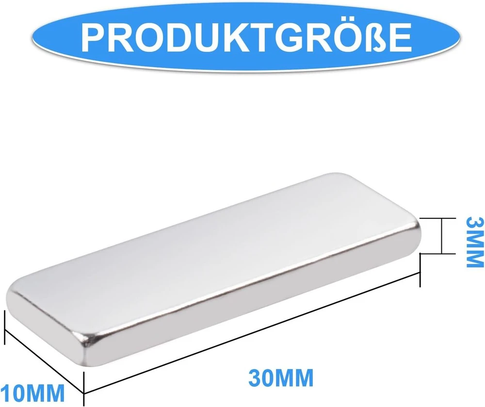 Neodimio magnetai stačiakampiai 30x10x3 mm, 10 vnt.