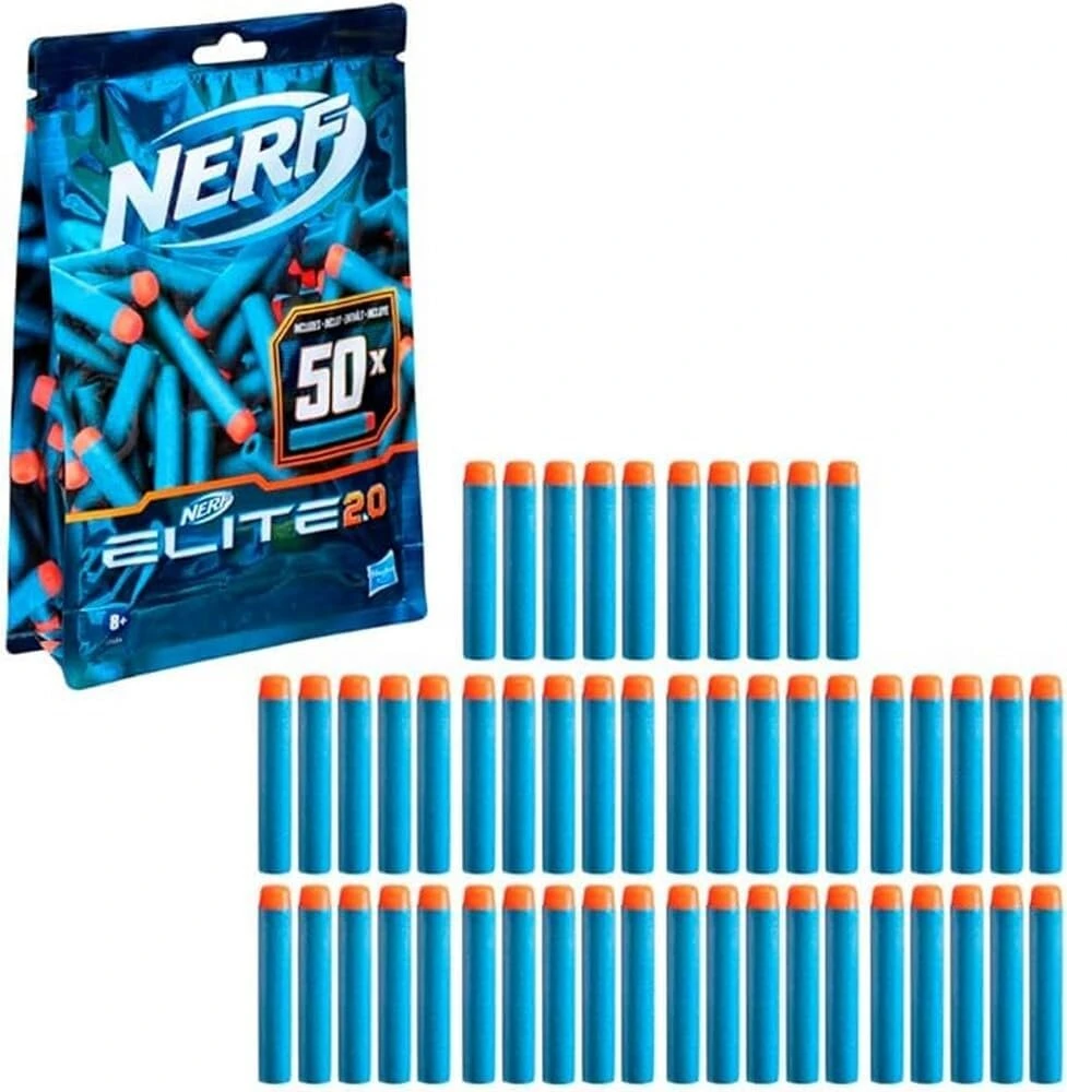 Nerf Elite 2.0 50 šovinių papildymo rinkinys – įeina 50 oficialių Nerf Elite 2.0 šovinių, suderinami su visais Nerf Elite šautuvais