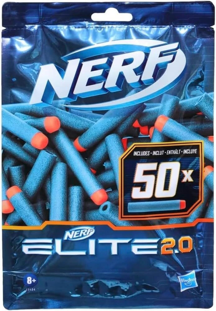 Nerf Elite 2.0 50 šovinių papildymo rinkinys – įeina 50 oficialių Nerf Elite 2.0 šovinių, suderinami su visais Nerf Elite šautuvais
