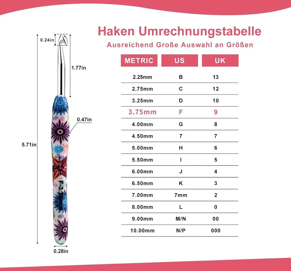 Nėrimo vąšelių rinkinys, 12 dydžių 2,25 mm (w) - 8 mm (n) ergonomiška rankena, skirta artritinėms rankoms, minkšta guminė rankena, mezgimo adatų rinkinys nėrimo pradedantiesiems, mezgimo entuziastams