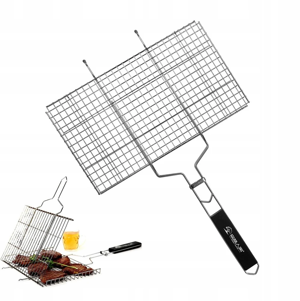Nerūdijančio plieno bbq grilio krepšys su rankena, grilio tinklelis 62.5x35 cm