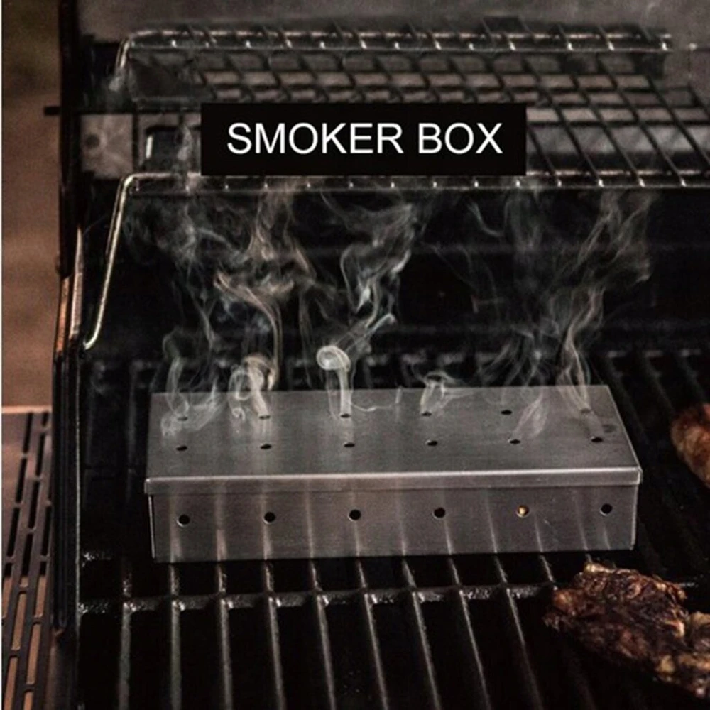Nerūdijančio plieno dėžutė mėsai, skirta bbq medienos drožlėms, kepsninei