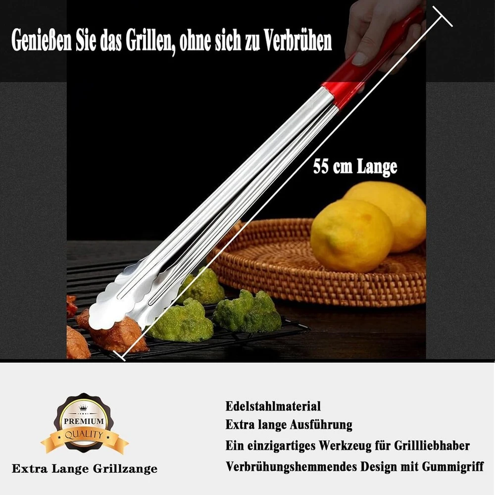 Nerūdijančio plieno grilio žnyplės, ypač ilgos grilio žnyplės, 55 cm grilio priedai, grilio įrankiai, grilio reikmenys kepimui, aukščiausios kokybės virtuvinės žnyplės, dovanos vyrams, tėčiui