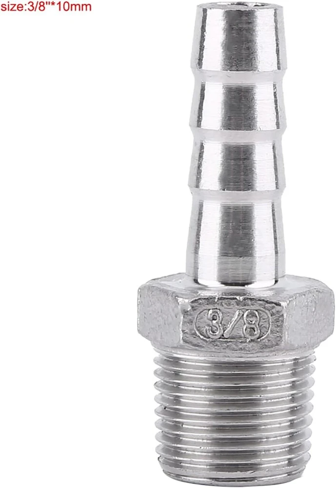 Nerūdijančio plieno jungtis, žarnos jungtis, nerūdijančio plieno ss304 išorinis sriegis vamzdžio jungtis žarnos jungtis 1/8 colio ~ 3/4 colio (3/8 x 10 mm)