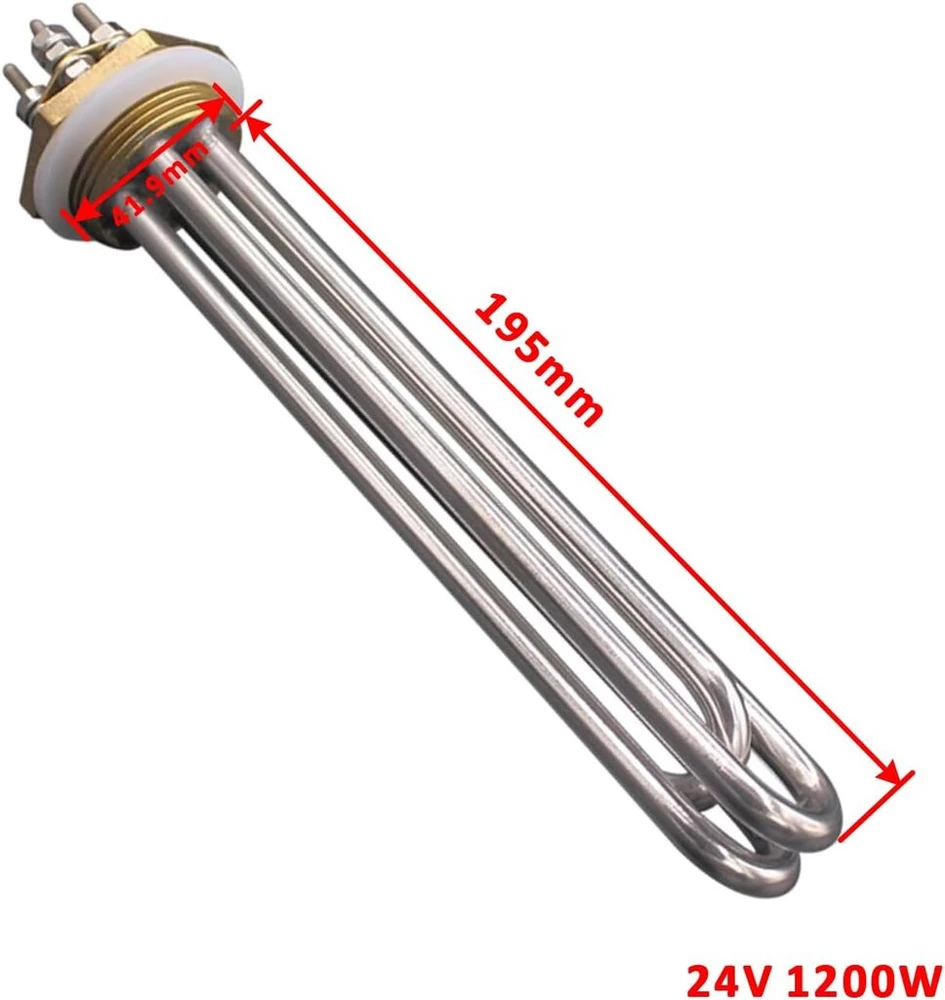 Nerūdijančio plieno kaitinimo elementas 1.25 colio (dn32) 42 mm bsp 3u 24 v 1200 w žalvario flanšas su silikoniniu žiedu