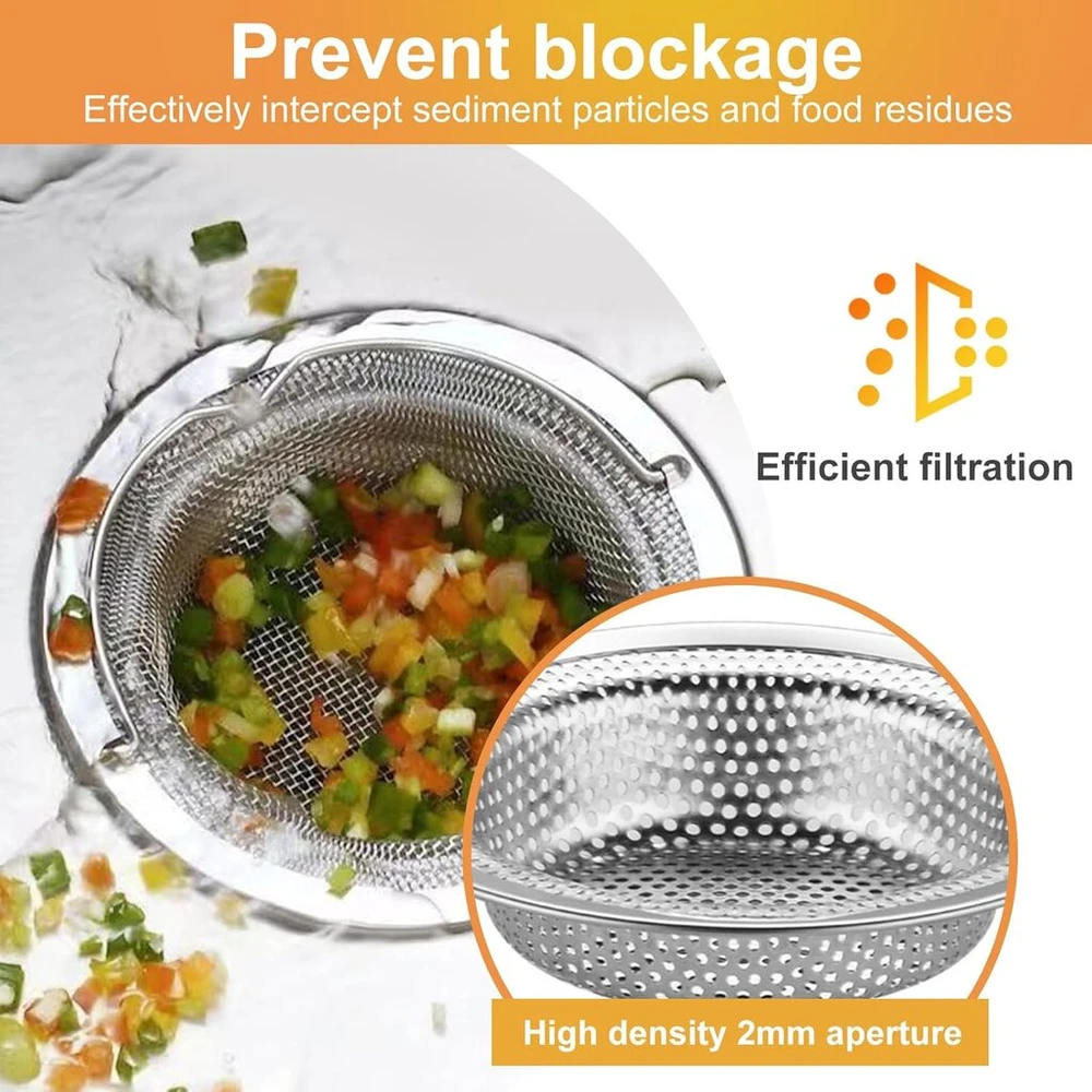 Nerūdijančio plieno kriauklės sietelis su rankena, tinkamas virtuvės kriauklėms, vonios kambariams, dušams (11 x 8), 2 vnt.