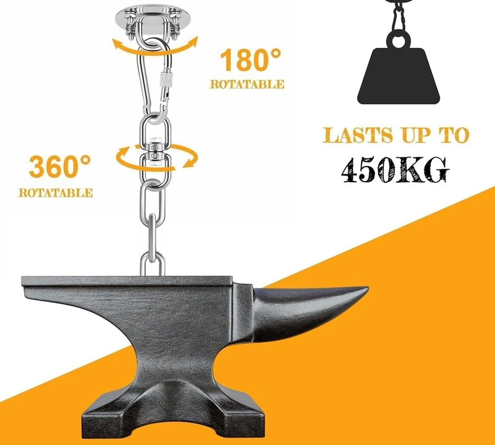 Nerūdijančio plieno lubų kabliukas, atlaikantis 400 kg - pakabinamo krėslo laikiklis, bokso kriaušės laikiklis, spyruoklinė lopšio ir oro jogos rankšluosčio pakaba | tvirti, sunkūs kaiščiai su montavimu