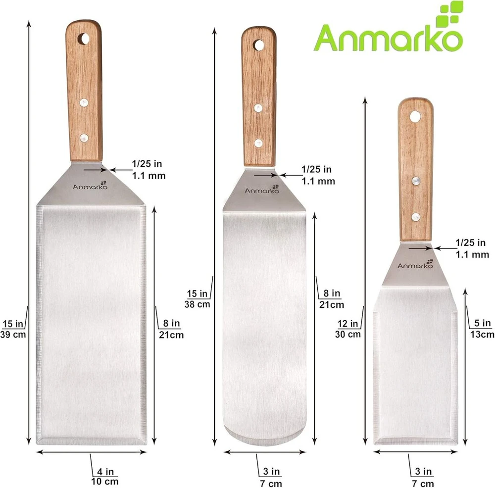 Nerūdijančio plieno metalinė mentelių rinkinys - Teppaniyaki mentelės - Grotelių grandiklis plokščia mentele blynų vartytuvas - Metalinis įrankis Bbq grilio plokščias viršus ketaus grotelių priedai - Komercinės klasės