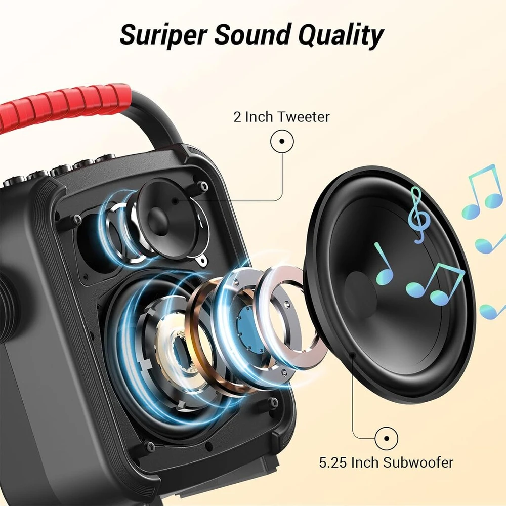 Nešiojama bluetooth kolonėlė Tonor Karaoke Partybox su 2 mikrofonais, belaidė karaoke sistema su belaidžiais mikrofonais, palaiko Bt/tf/usb/aux, skirta vakarėliams/lauke/suaugusiems/vaikams K7
