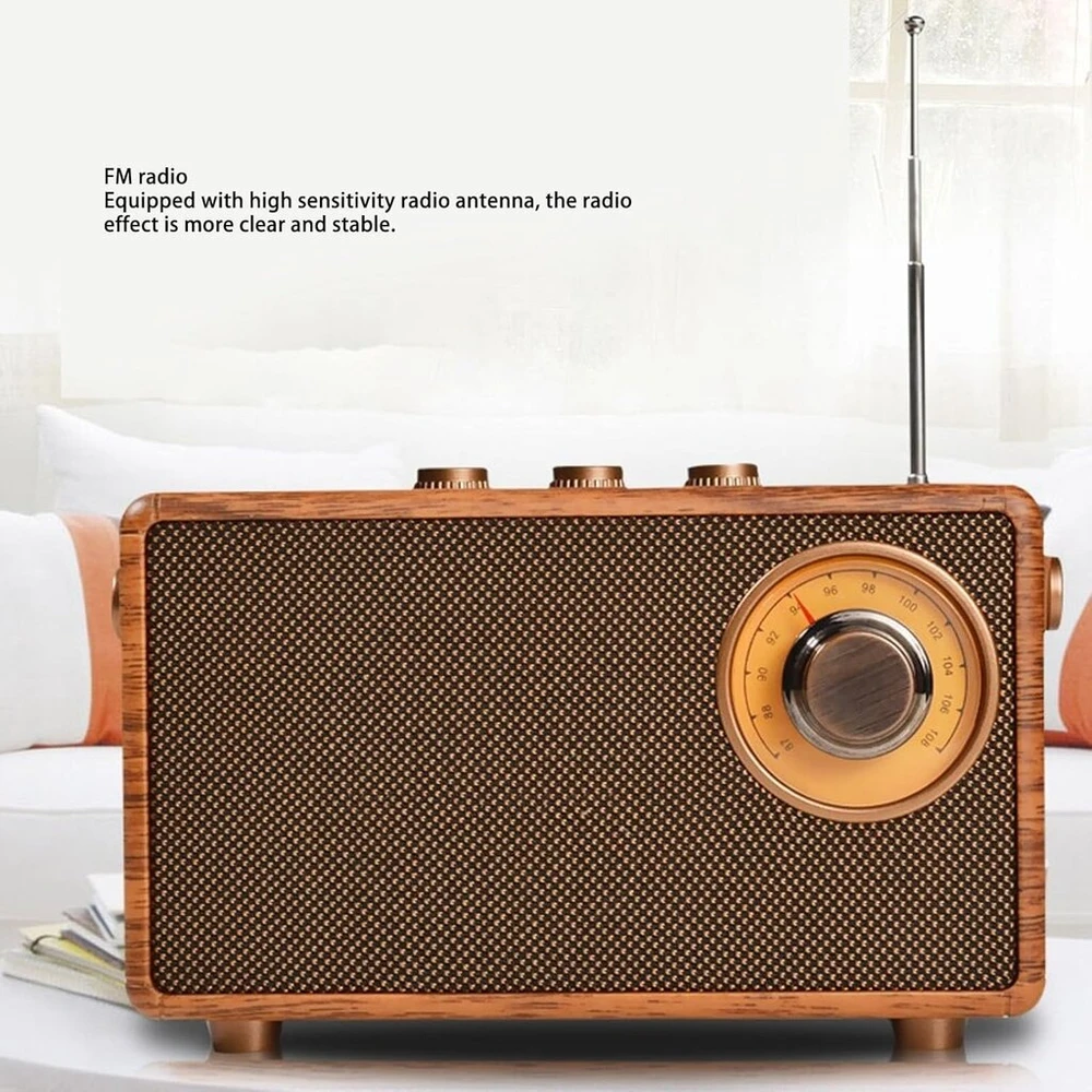 Kompiuterio kolonėlės Nešiojama retro bluetooth kolonėlė, medienos imitacijos radijas, dizaino hifi stereo garsas bt 5.1 usb įkraunamas vintage radijo bluetooth garsiakalbis