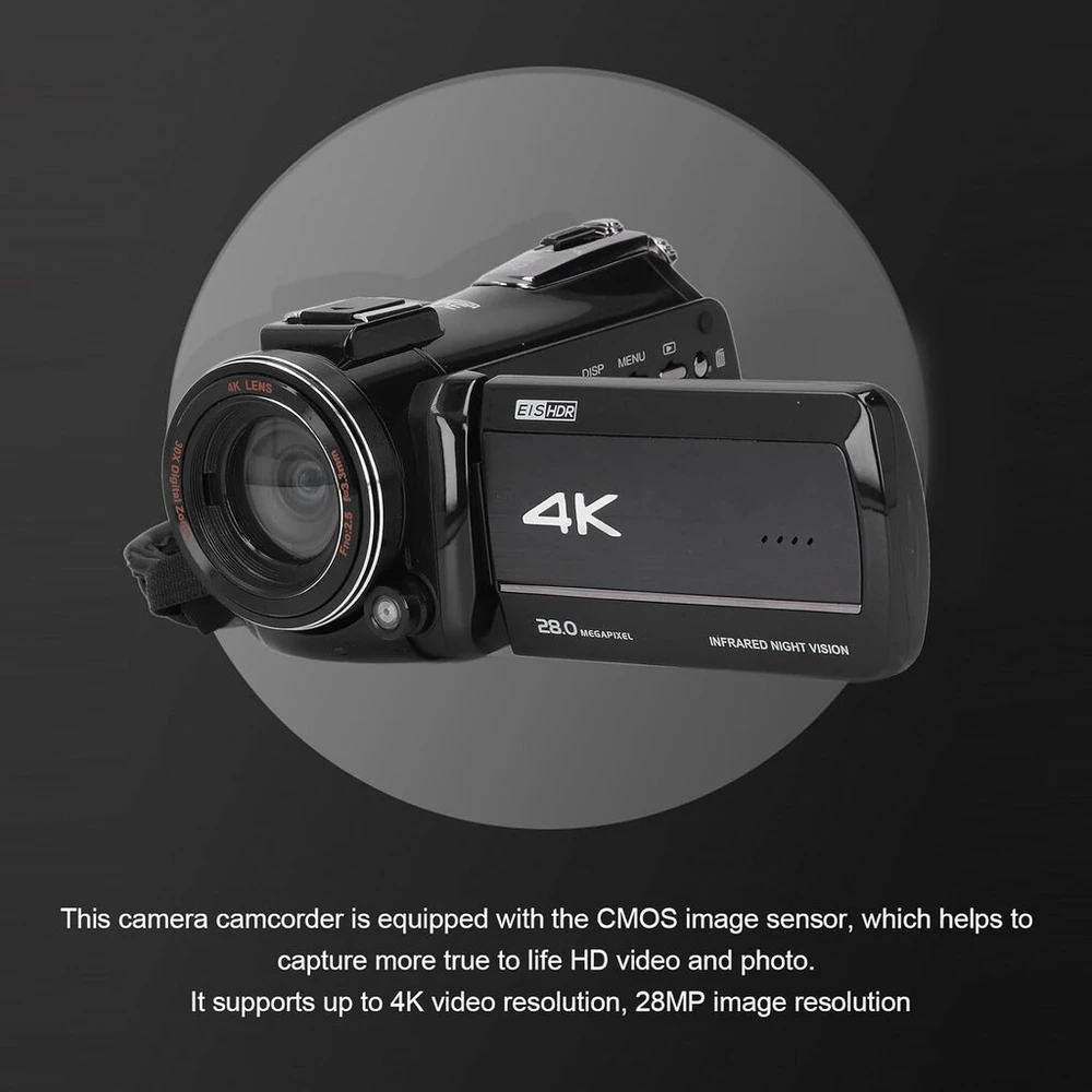 Nešiojama vaizdo kamera, 4k 28mp 30x priartinimas Wifi skaitmeninė vaizdo kamera su 3 colių jutikliniu ekranu, apsauga nuo drebėjimo, 270° pasukimas, infraraudonųjų spindulių naktinis matymas, kompaktiška maža kamera