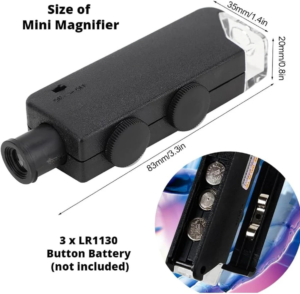 Nešiojamas mini mikroskopas 60-100x su Led apšvietimu