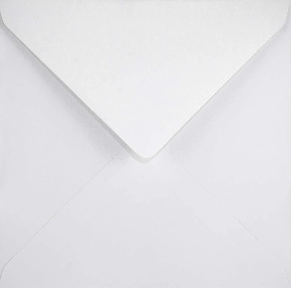 Netuno 25 balti kvadratiniai vokai be langelio, smailėjantis atvartas, drėgnas lipdymas, 140 x 140 mm, 120 g Olin vokai, kvadratiniai balti vokai kvietimams, gimtadienio atvirukams, sveikinimo atvirukams