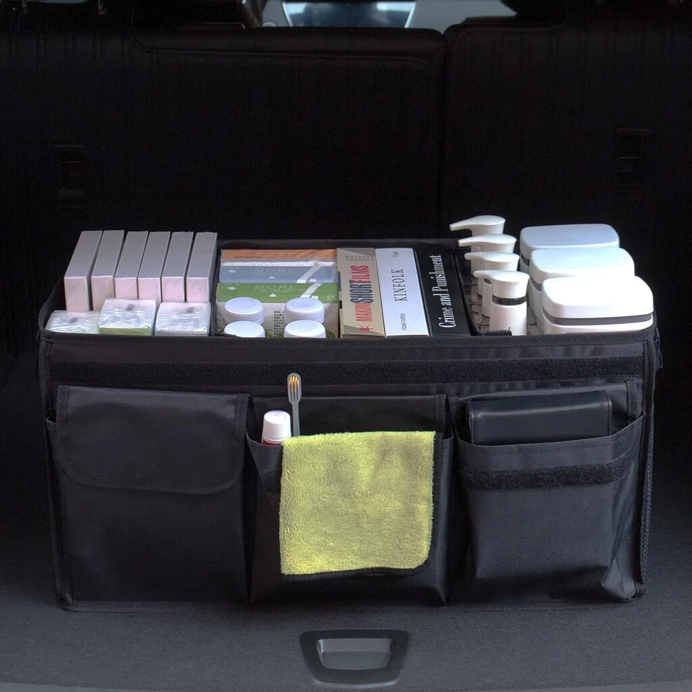 Newaner automobilio bagažinės organizeris, bagažinės krepšys, sulankstomas bagažinės organizeris su skyriumi su dangčiu su neslystančiu velcro užsegimu, automobilio laikymo dėžė su keliomis kišenėmis ir neslystančiu pagrindu
