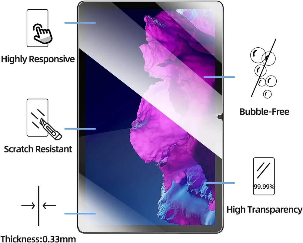 New'c Ekrano apsauga, skirta Lenovo Tab P11 / P11 Plus 11 colių, grūdinto stiklo plėvelė, 9h kietumas, Hd ekrano apsauga, 0,33 mm itin skaidri, 2 vnt.