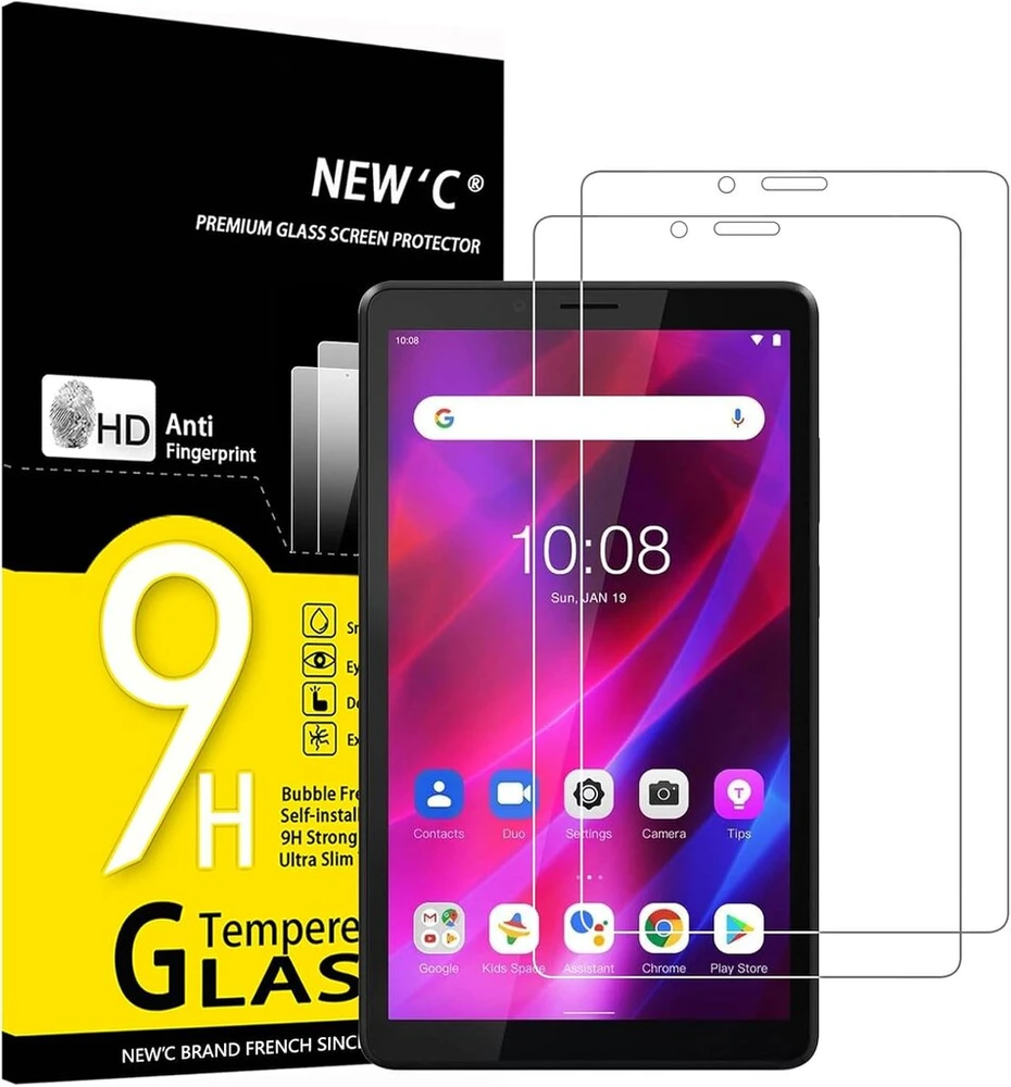 New'c grūdinto stiklo ekrano apsauga, skirta Lenovo Tab M7 (3rd Gen, 2021 Model) / Lenovo Tab M7 (2nd Gen, 2019 Model), 9h kietumas, Hd ekrano apsauga, 0,33 mm itin skaidrus, 2 vnt.