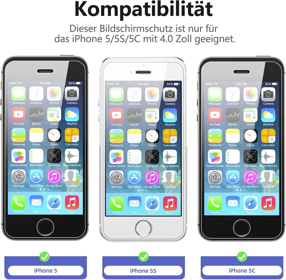 New'c grūdinto stiklo ekrano apsauga, skirta iphone 5s, 5, se, 5c, [2 vnt.] apsauga nuo įbrėžimų, pirštų atspaudų ir riebalų, hd ekrano apsauga, skirta iphone 5s, 5, se, 5c