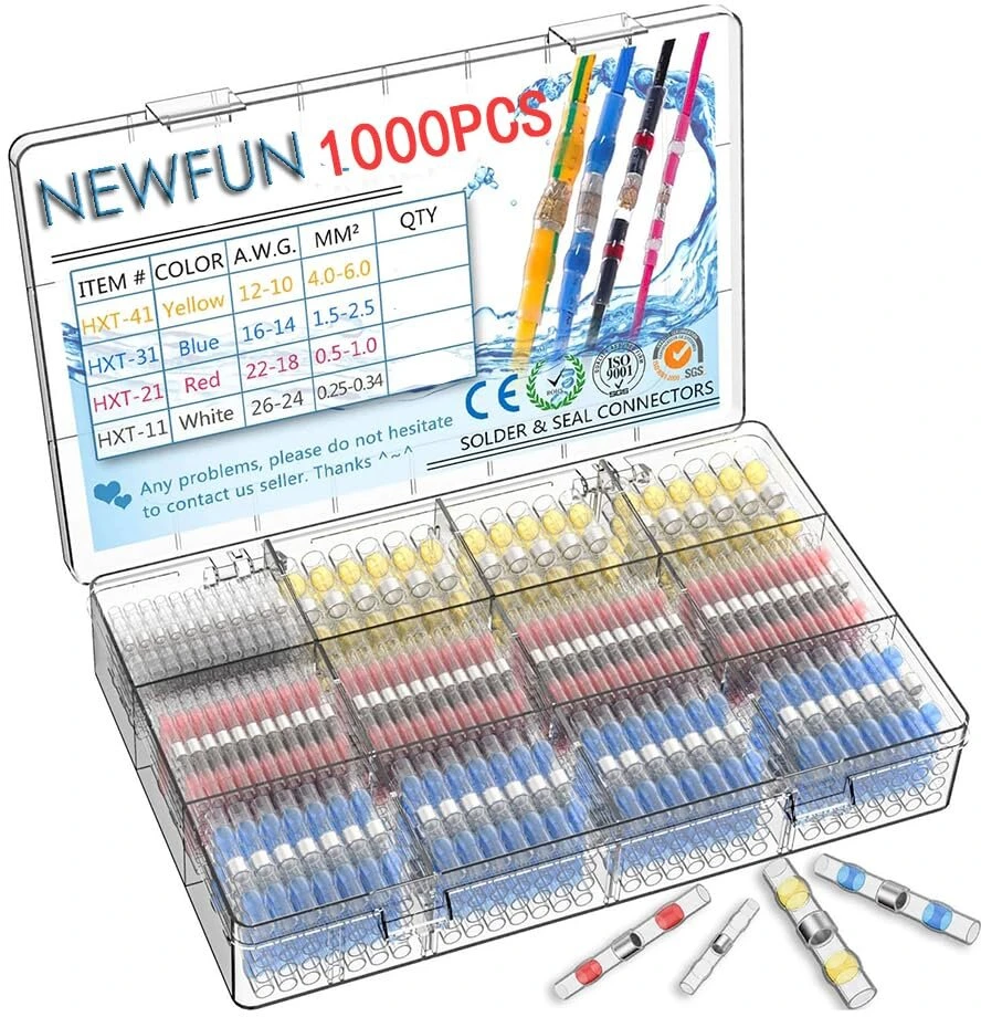 Newfun 1000 x litavimo jungtys su termiškai susitraukiančiu vamzdeliu, vandeniui atsparūs kabelių jungtys, termiškai susitraukiančios litavimo jungtys, suvirintų jungčių rinkinys, kabelių jungtys, litavimo jungtis