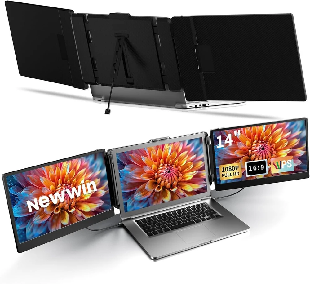Monitorius Newwin 14 colių Fhd 1080p Ips nešiojamas ekrano monitoriaus plėtiklis, suderinamas su 13-17 colių nešiojamaisiais kompiuteriais, Windows, Mac, Chrome Switch
