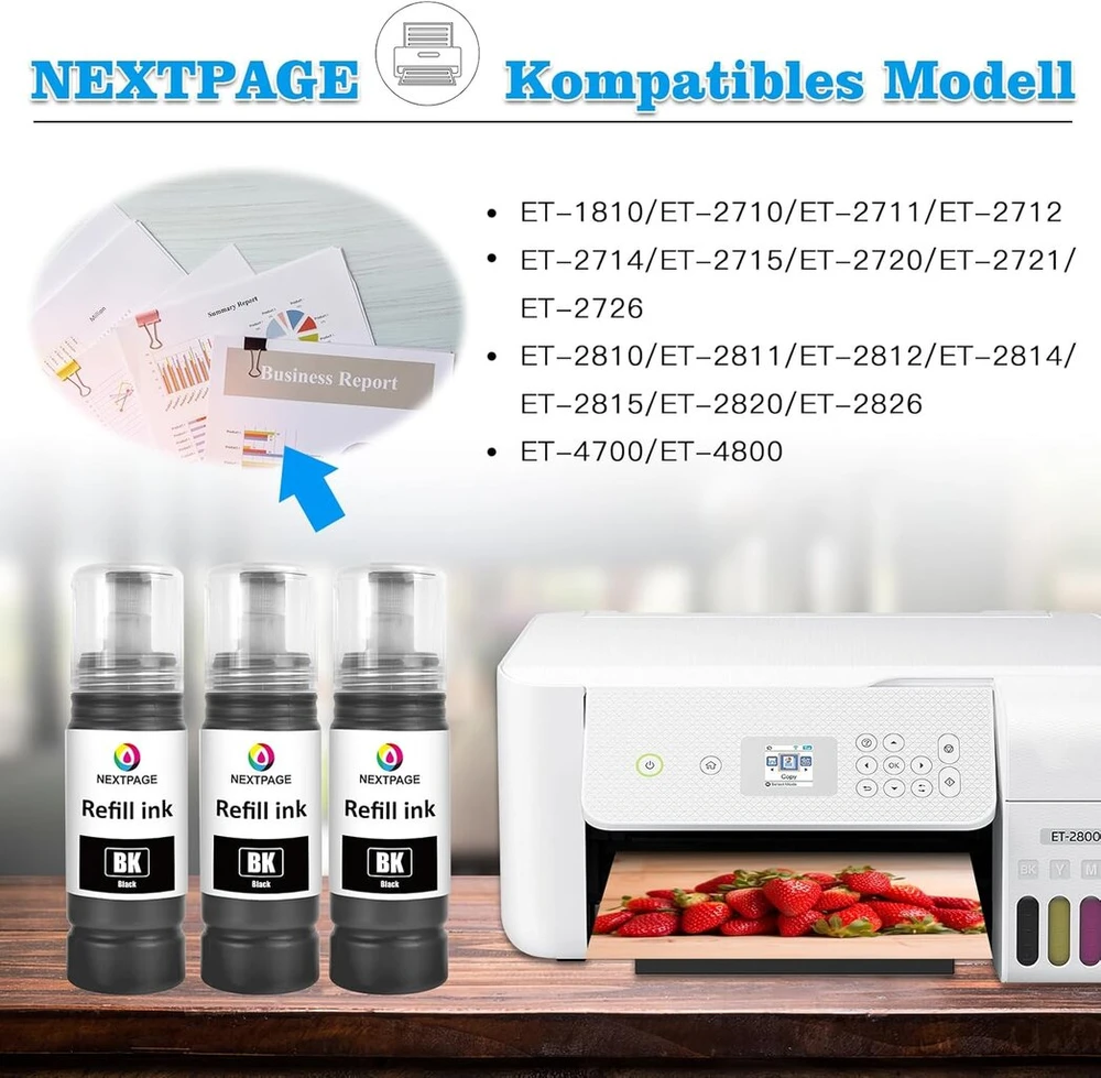 Nextpage 104 juodas rašalas, suderinamas su epson 104 ecotank rašalo buteliuku, skirtu et-2820 et-2810 et-2870 et-2710 et-2711 et-2712 et-2714 et-2715 et-2720 et-2726 et-4700 (3 x juodas, ne originalus)
