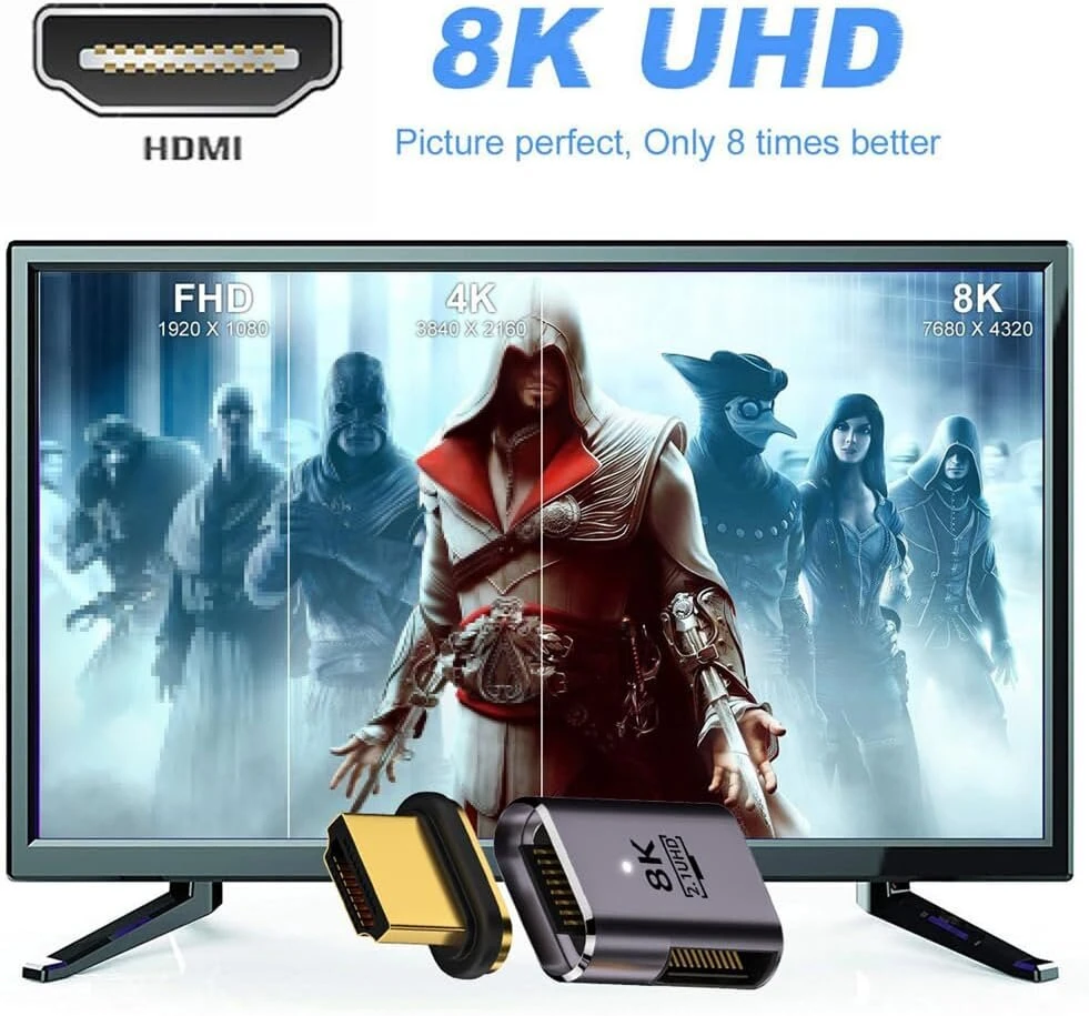 Nfhk 90 laipsnių kampu į kairę magnetinis 8k type-a hdmi 2.1 nuo vyriško iki moteriško tiesus vaizdo adapteris nešiojamam kompiuteriui hdtv