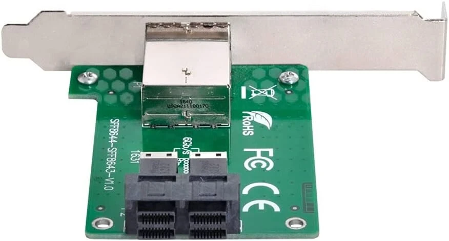 Nfhk dviejų prievadų mini sas hd sff-8644 į vidinį sas hd sff-8643 pcba moterišką adapterį su žemo profilio laikikliu