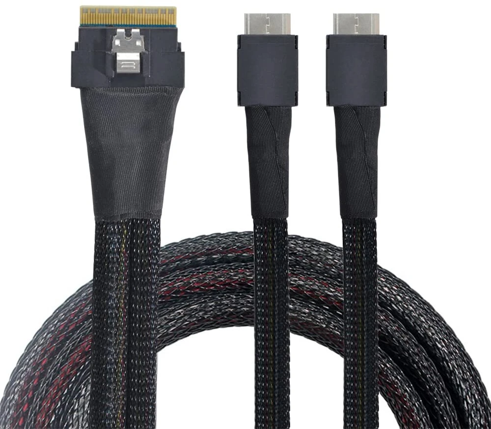 Nfhk pci-e ultraport slimline sas slim 4.0 sff-8654 8i 74pin į dual oculink sff-8611 kabelį 50 cm pci-express
