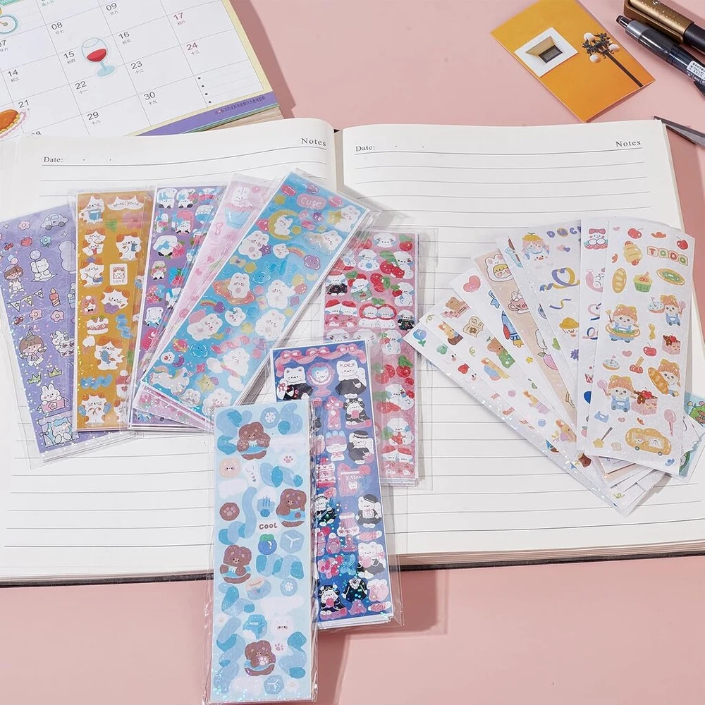 Niceneeded 100 lapų mieli animaciniai kpop dekoratyviniai lipdukai, lipnios spalvingos nuotraukų kortelės, dekoratyviniai lipdukai scrapbooking'ui, žurnalui, pasidaryk pats lipdukų rinkinys, lipdukai atvirukams, albumams