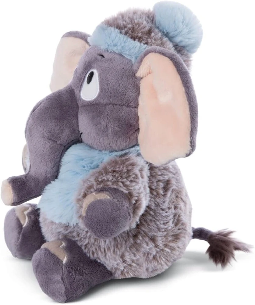 Nici 47273 minkštas žaislas 35 cm - drambliukas, pliušinis žaislas mergaitėms, berniukams ir kūdikiams - purus kimštinis žaislas, skirtas apkabinimui ir žaidimui - minkštas žaislas iš žiemos kolekcijos, pilkas/mėlynas, 35 cm
