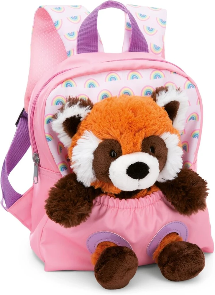 Nici vaikiška kuprinė rožinė 2 in 1 su pliušiniu žaislu raudonąja panda 25 cm - kuprinė darželiui mergaitėms ir berniukams - minkšta nugaros sritis ir reguliuojami dirželiai - 49853