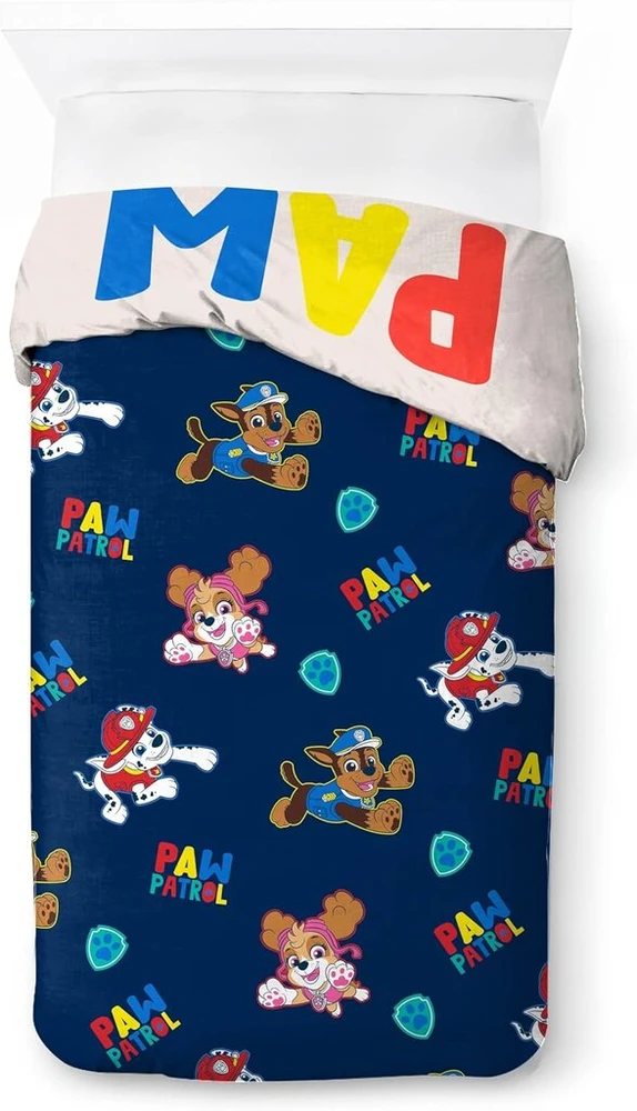 Nickelodeon Paw Patrol 100% medvilnės viengulis antklodės užvalkalų komplektas – Chase ir Skye pilka patalynė su pagalvės užvalkalu 80 x 80 cm