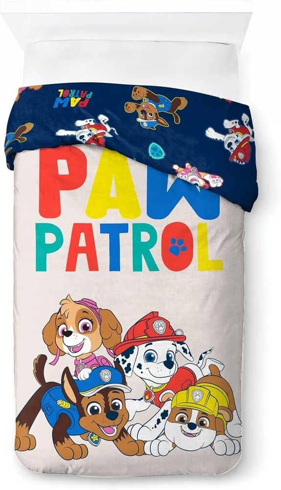 Nickelodeon Paw Patrol 100% medvilnės viengulis antklodės užvalkalų komplektas – Chase ir Skye pilka patalynė su pagalvės užvalkalu 80 x 80 cm