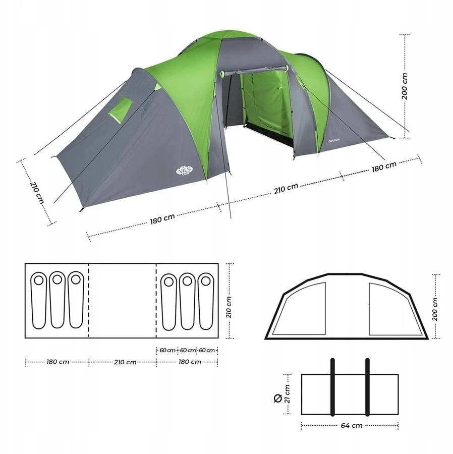Nils Camp NILS Didelė turistinė sodo palapinė 6 asmenims + uždangalas