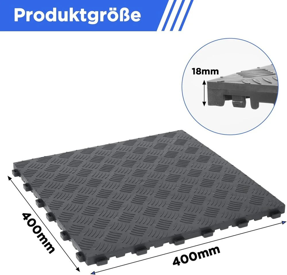 Nisorpa Pvc garažo grindų plytelių rinkinys, 20 vnt., 40 x 40 cm, neslystančios garažo grindų kilimėliai, patvarios dirbtuvių grindys, 18 mm storio, juodos